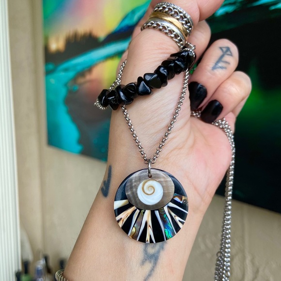 Double layer necklace onyx & abalone shiva eye - Picture 7 of 12